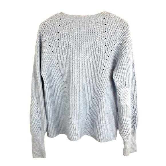 Derek Lam 10 Crosby Sweater Metallic Blue Ribbed V-Neck Bubble Sleeves Small - Picture 5 of 11